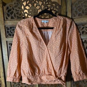 🌟 Madewell Peach Wrap Blouse with White Star Pattern